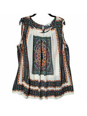 DR2 Women's 2X Plus Chiffon Polyester Sleeveless Geometric Blouse Multicolor